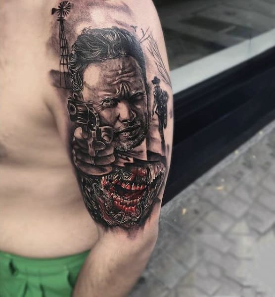 Realistic Walking Dead Zombie Half Sleeve Guys Tattoo