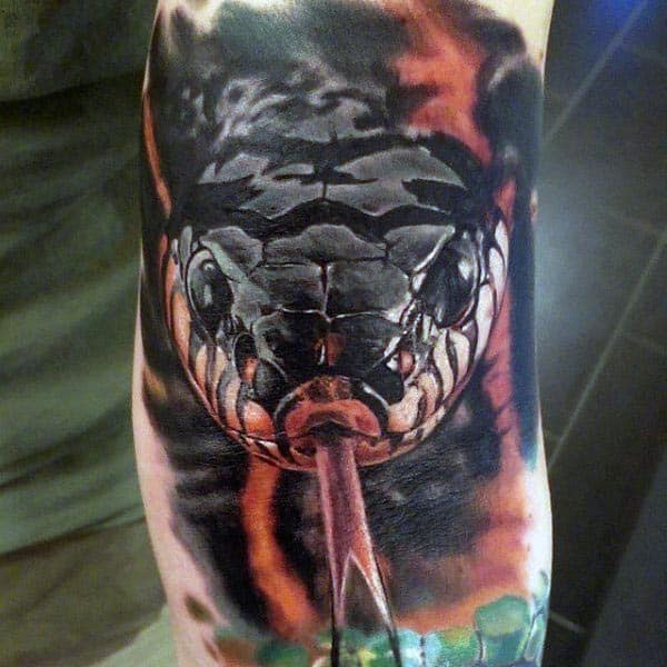 Realistic Watercolor Cobra Guys Tattoo On Arm
