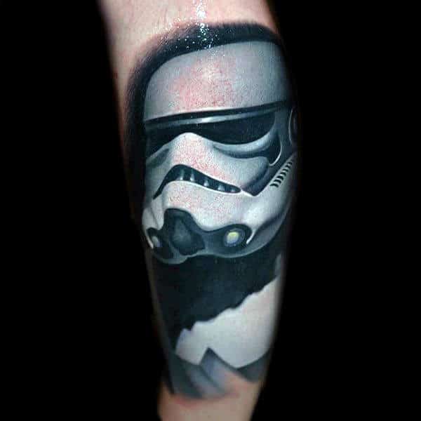 Realistic White Ink Stormtrooper Tattoos For Guys With 3d Design