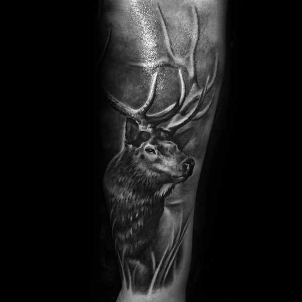 Realsitic 3d Elk Guys Forearm Sleeve Tattoo