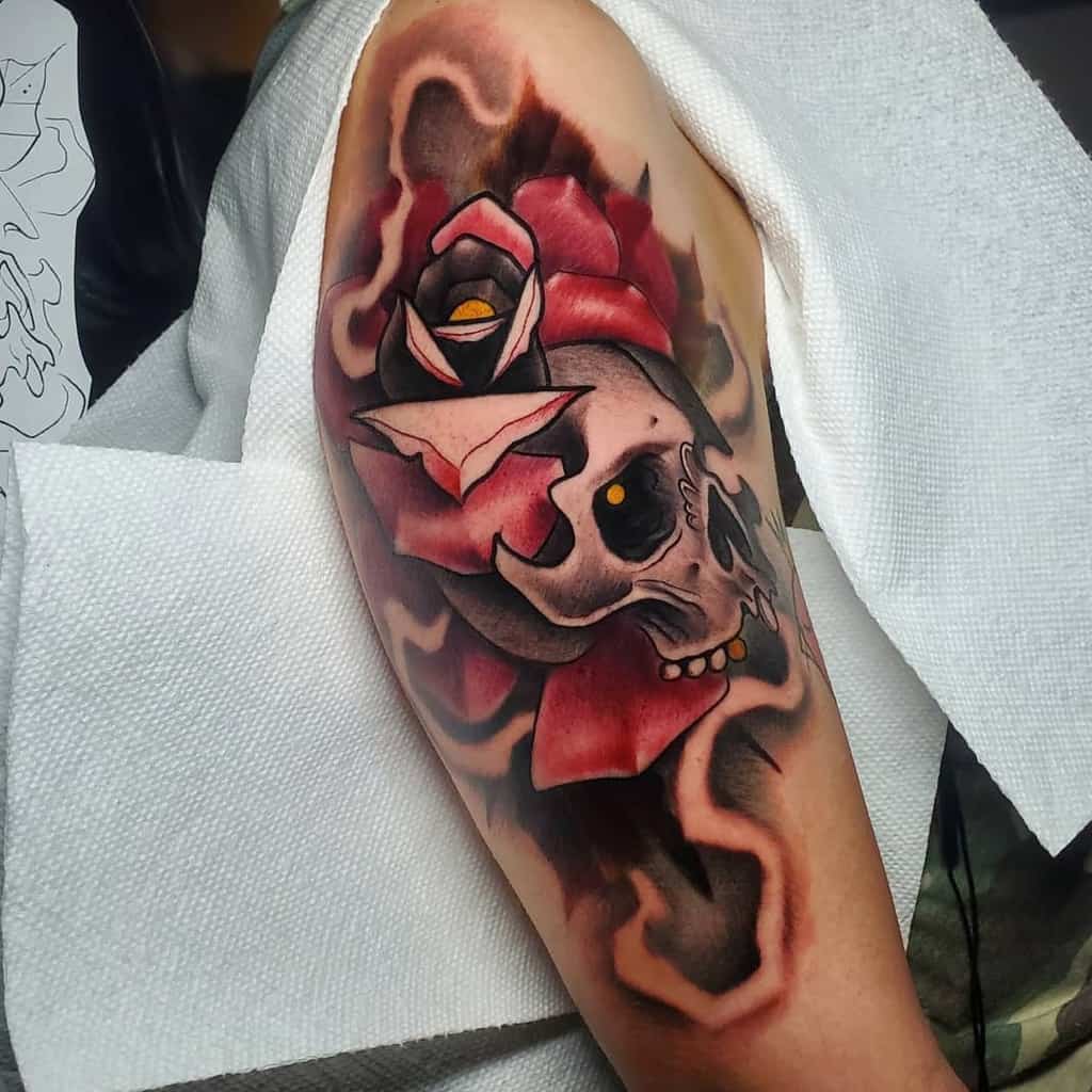 realtradism-skull-rose-arm-tattoo-bendeadtattoos