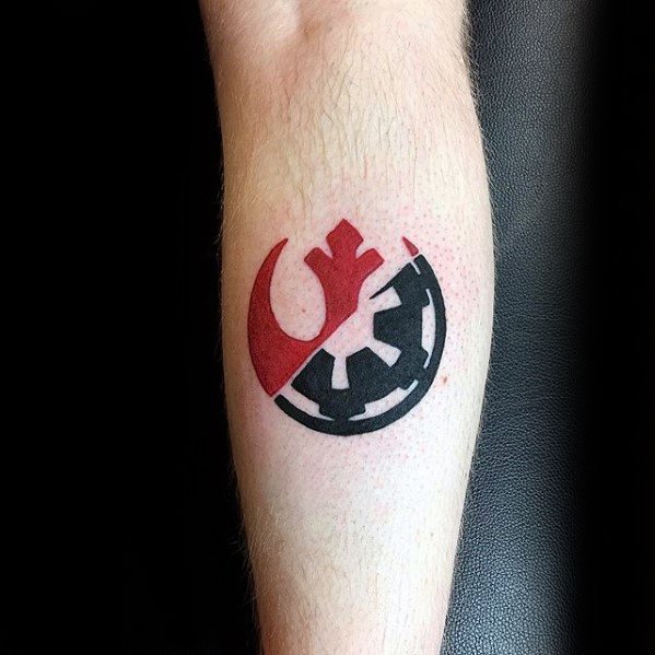 Rebel Alliance Guys Leg Red And Black Ink Tattoo Ideas