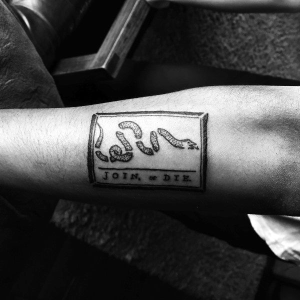 Rectangle Join Or Die Flag Mens Arm Tattoos