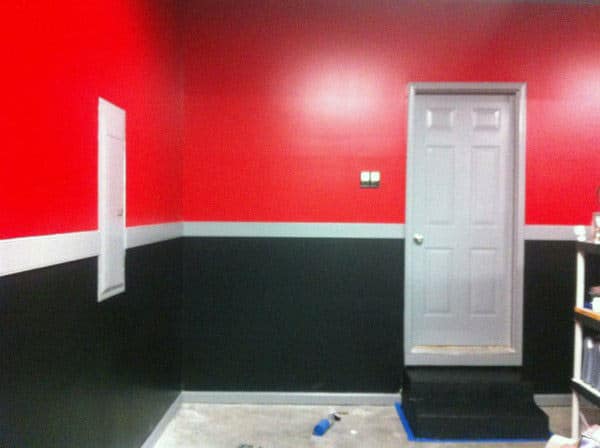 Red And Black Garage Interior Paint With White Center Strip Of Color