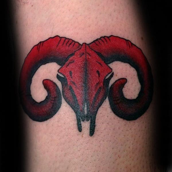 Red And Black Ink Male Aries Small Tattoo