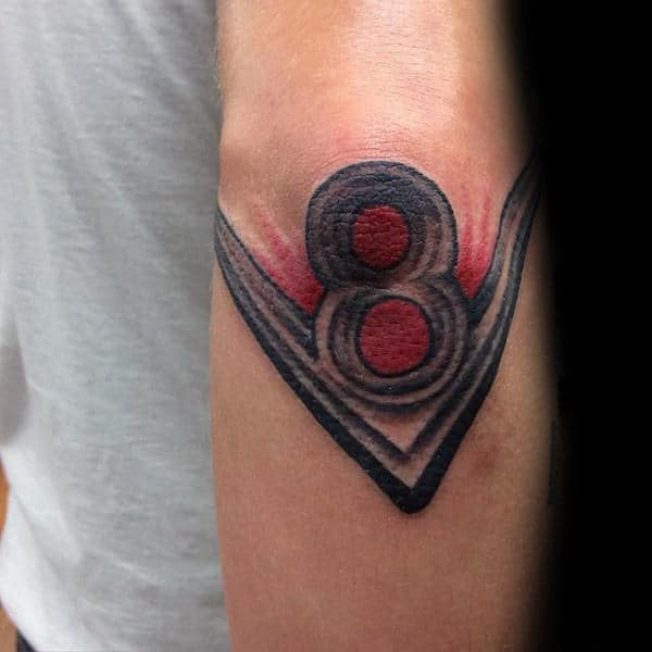 Red And Black Ink V8 Elbow Tattoos For Guys