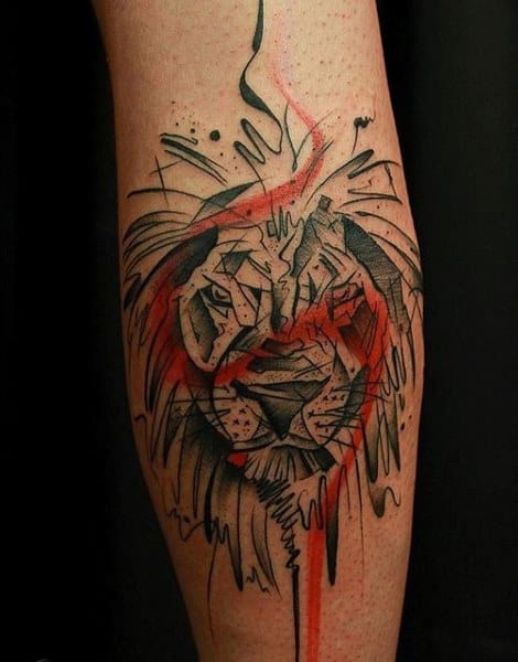 Red And Black Men's Lions Tattoo