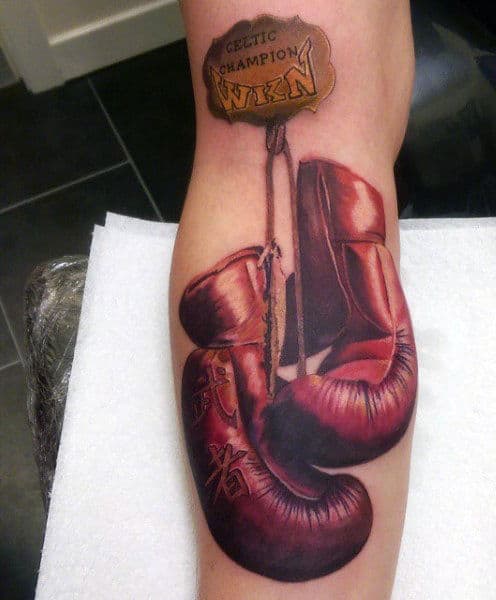 Red Gloves Boxing Men's Tattoo On Forearm