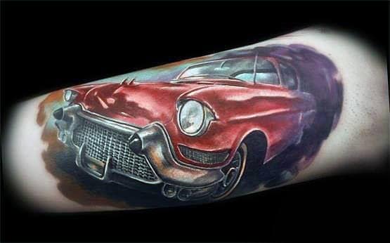 Red Cadillac Guys Watercolor Arm Tattoos