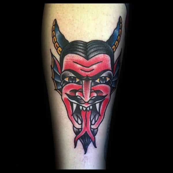 Red Devil Mens Old School Traditional Arm Tattoo Ideas