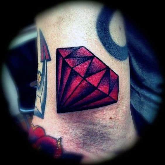 Red Diamond Male Traditional Lower Leg Tattoos
