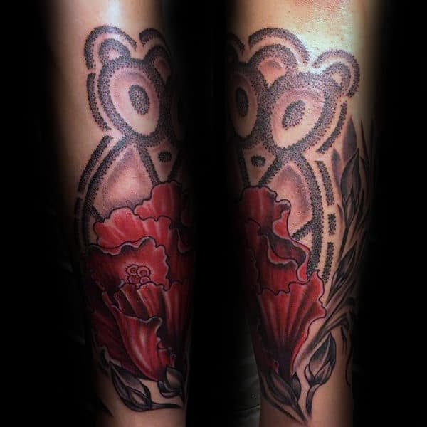 Red Flower Taino Mens Forearm Tattoos