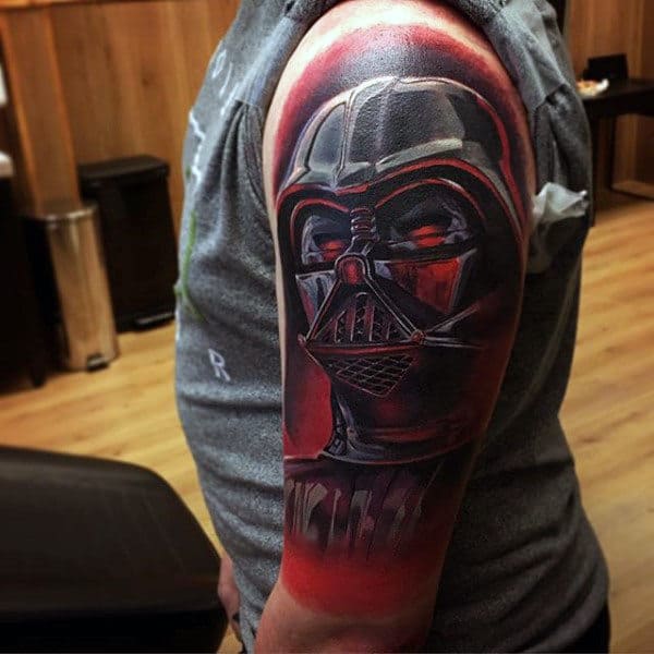 Red Hue Darth Vader Tattoo Male Arms