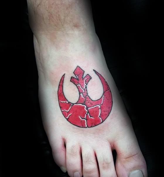 Red Ink Foot Rebel Alliance Tattoo Design Ideas For Males