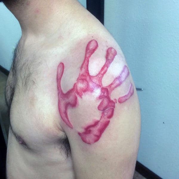 Red Ink Handprint Mens Upper Arm Tattoos