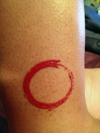 Red Ink Paint Brush Stroke Ouroboros Mens Small Tattoo Ideas