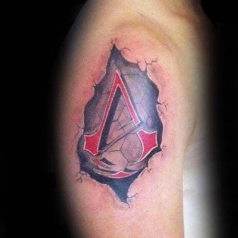 Red Letter A Assassins Creed Mens 3d Upper Arm Tattoos