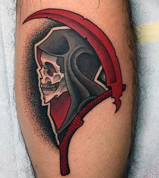 Red Manly Men's Grim Reaper Skull Tattoo