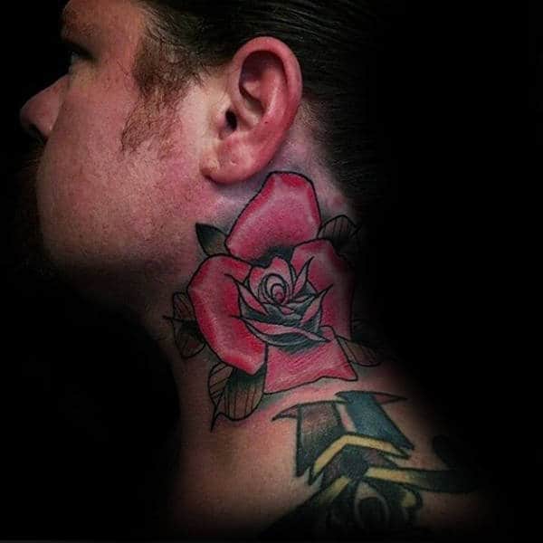 Red Neck Rose Traditional Male Tattoo Ideas