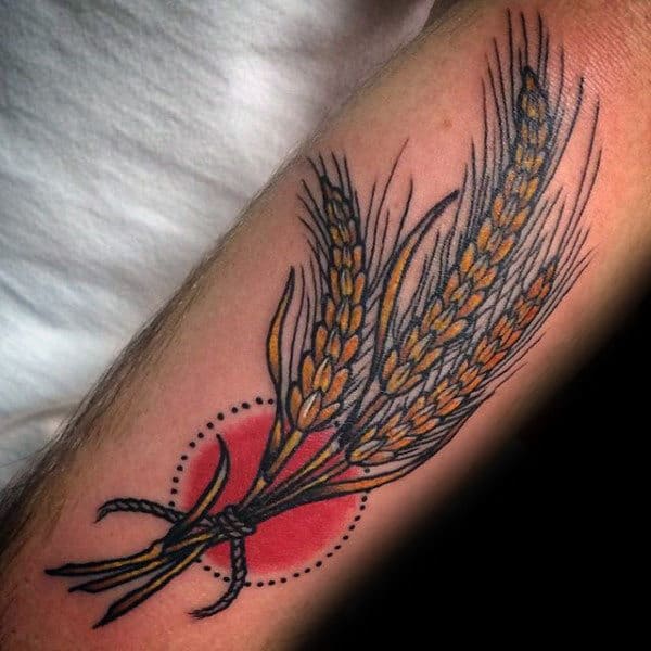 Red Sun Mens Wheat Forearm Tattoos