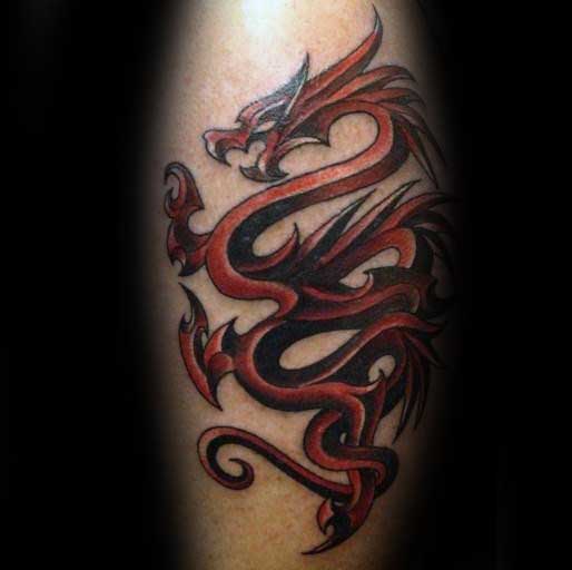 Red Tribal Dragon 3d Tattoo Design Ideas For Men