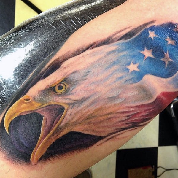 Red White And Blue American Flag Eagle Tattoos For Men