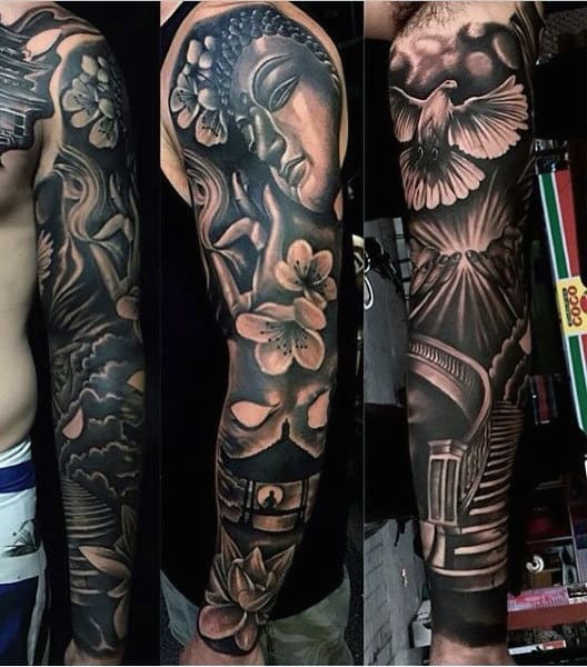 Religion And Peace Tattoo Male Full Sleeves