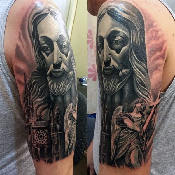 Religious Beings And The Church Tattoo Male Sleeve