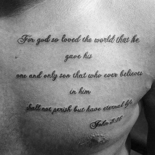 Religious Bible Quote John 316 Mens Chest Tattoo