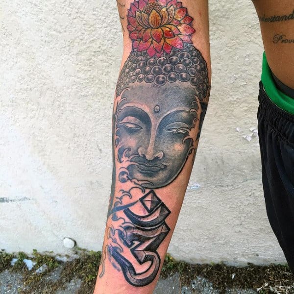 Religious Buddha Lotus Tattoo On Arms For Men