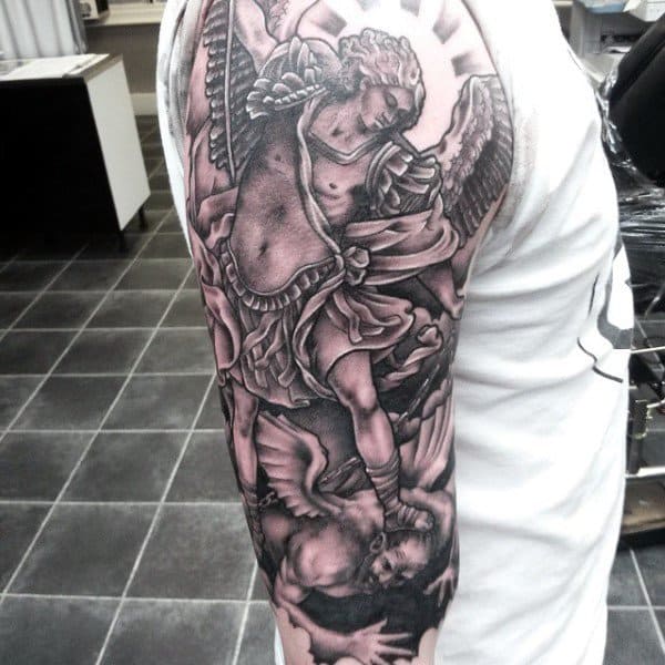 Religious Good Over Evil Tattoo Male Arms