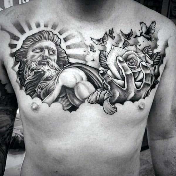 Religious Guys Shaded Nice Upper Chest Tattoo Designs