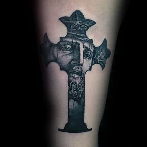 Religious Jesus Christ Cross 3d Guys Inner Forearm Tattoo
