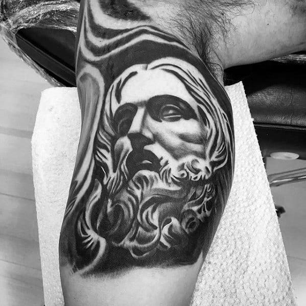Religious Mens Jesus Shaded Inner Arm Bicep Tattoos