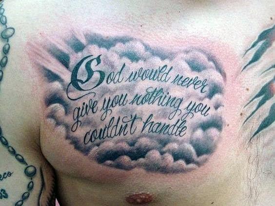 religious quote mens cloud upper chest tattoo