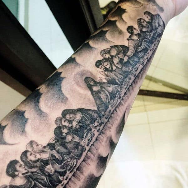 Religous Last Supper Male Cloud Background Tattoo
