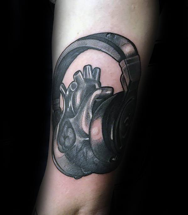 Remarkable Heart Headphones Arm Tattoos For Males
