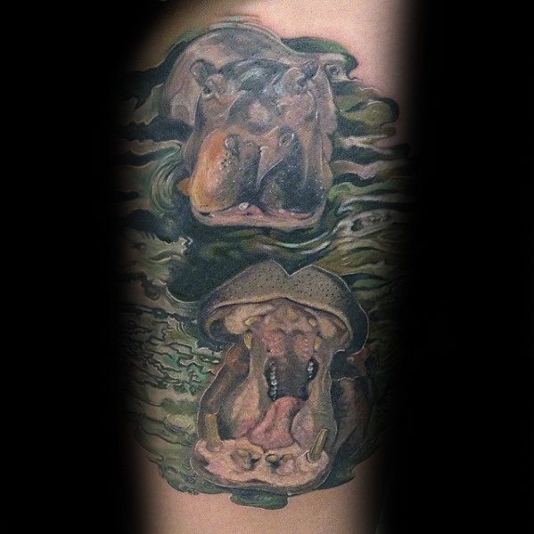 Remarkable Hippos In Water Forearm Tattoos For Males