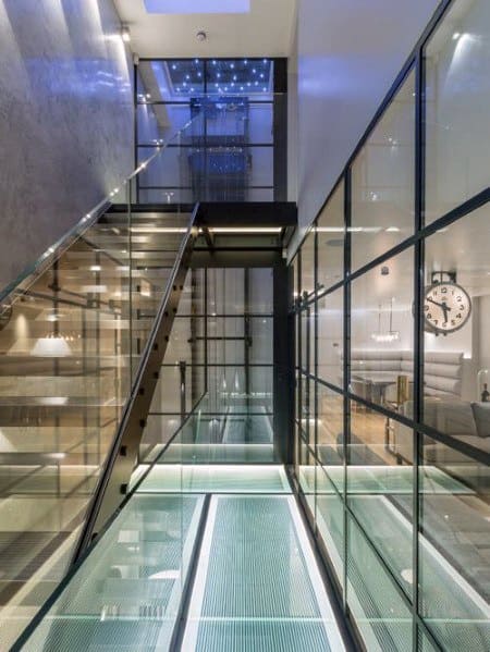 staircase with glass railing 