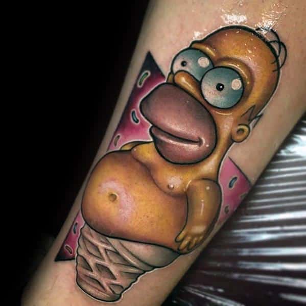 Remarkable New School 3d Ice Cream Homer Simpson Tattoos For Males