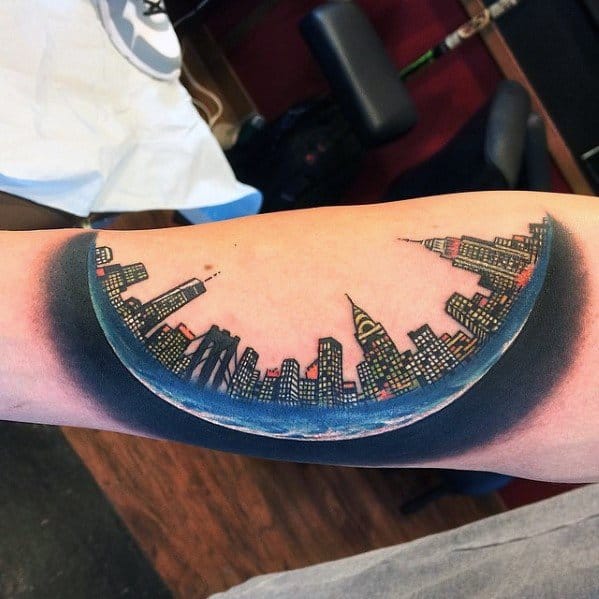 Remarkable New York Skyline Forearm Tattoos For Males