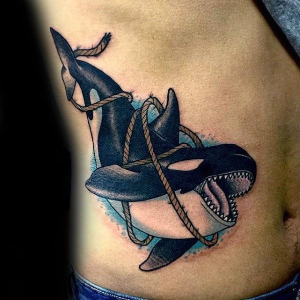 Remarkable Orca With Rope Ribs Tattoos For Males