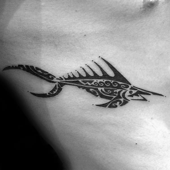 Remarkable Ribs Tribal Small Swordfish Tattoos For Males