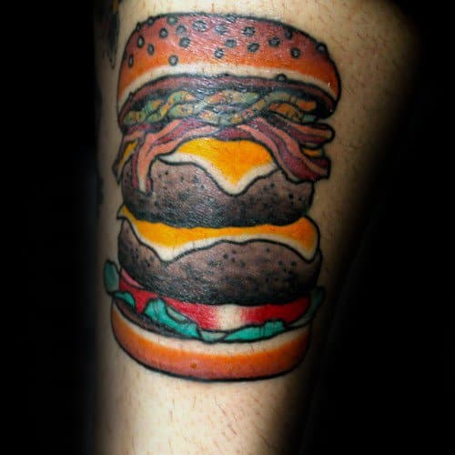 Remarkable Thigh Cheeseburger Tattoos For Males