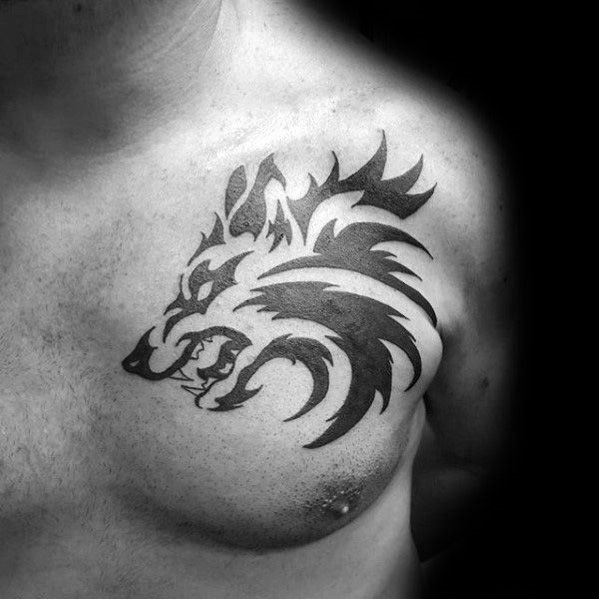 Remarkable Wolf Head Animal Tribal Tattoos For Males