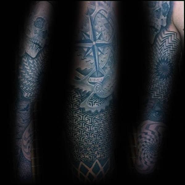Repeating Blue Ink Factal Sleeve Mens Arm Tattoos