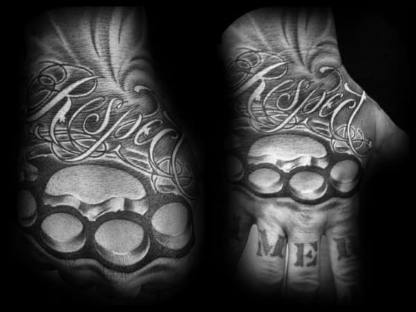 Respect Brass Knuckles Hand Tattoo On Guy