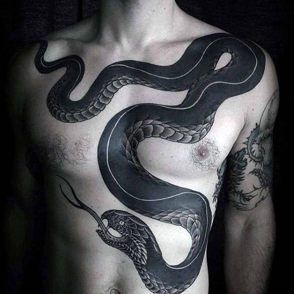 Retro Black Snake Nice Mens Chest Tattoos