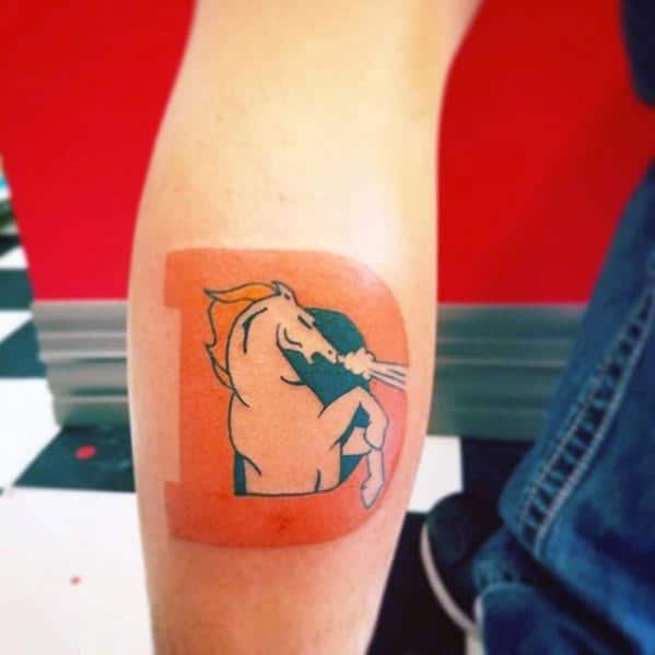 Retro Denver Broncos Leg Calf Tattoos For Gentlemen