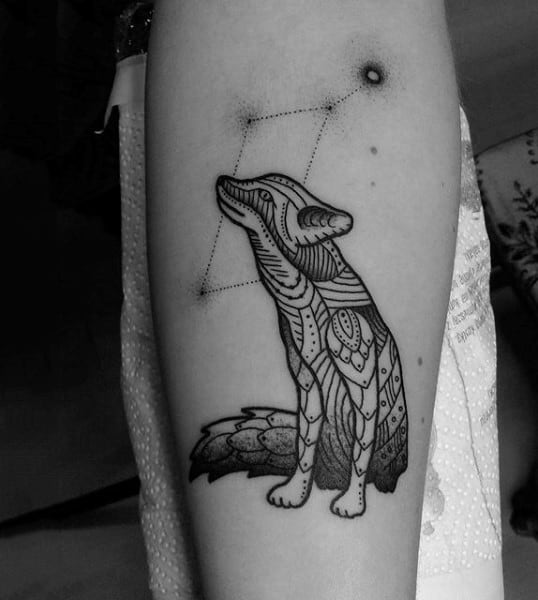 Retro Fox And Constellation Tattoo Mens Forearms